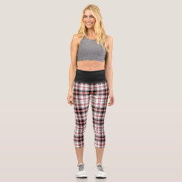 Modernes Schwarz-weißes Kariertes rotes Muster Capri Leggings