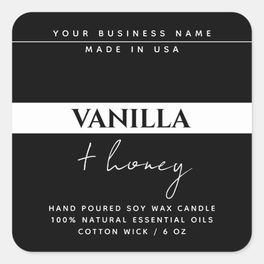 Modernes, Schwarz-weißes Kerzenprodukt Quadratischer Aufkleber (Vorderseite)