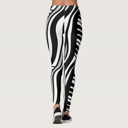 Modernes Schwarz-weißes Klavier Wavy Leggings (Rückseite)