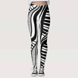 Modernes Schwarz-weißes Klavier Wavy Leggings