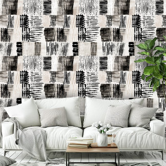 Modernes Schwarz-weißes, kreuzgehacktes Muster Tapete