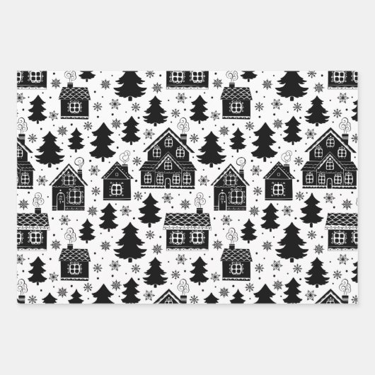 Modernes Schwarz-weißes Lebkuchenhaus Weihnachten Geschenkpapier Set (Vorderseite)