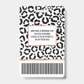 Modernes Schwarz-weißes Leopard-Muster für Tierdru Ausweis (Rückseite)