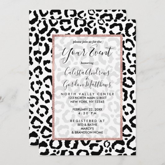 Modernes Schwarz-weißes Leopard-Muster für Tierdru Einladung (Vorne/Hinten)
