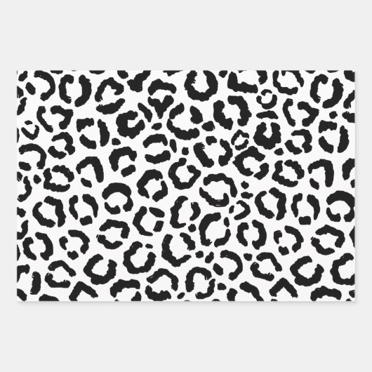 Modernes Schwarz-weißes Leopard-Muster für Tierdru Geschenkpapier Set (Vorderseite)