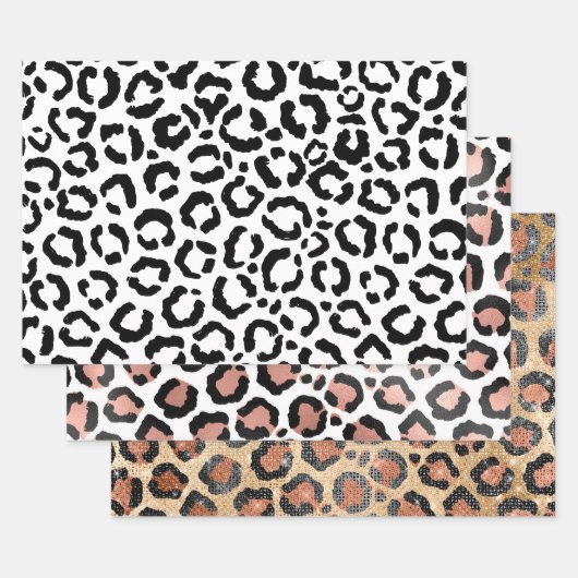 Modernes Schwarz-weißes Leopard-Muster für Tierdru Geschenkpapier Set (Set)
