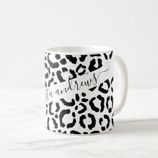 Modernes Schwarz-weißes Leopard-Muster für Tierdru Kaffeetasse (VorderseiteRechts)