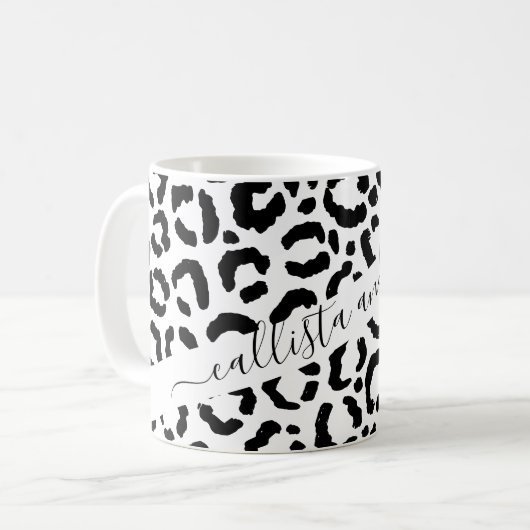 Modernes Schwarz-weißes Leopard-Muster für Tierdru Kaffeetasse (Vorderseite Links)