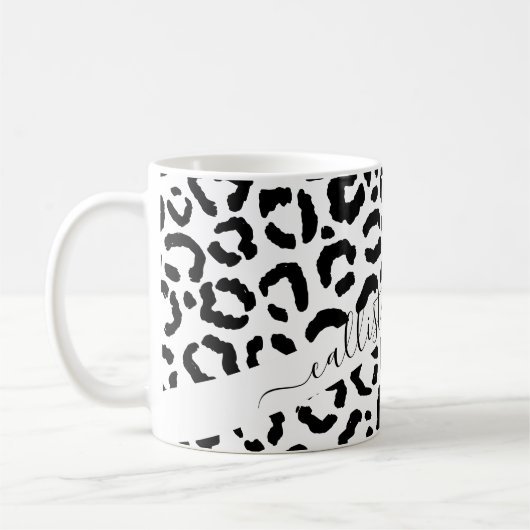 Modernes Schwarz-weißes Leopard-Muster für Tierdru Kaffeetasse (Links)