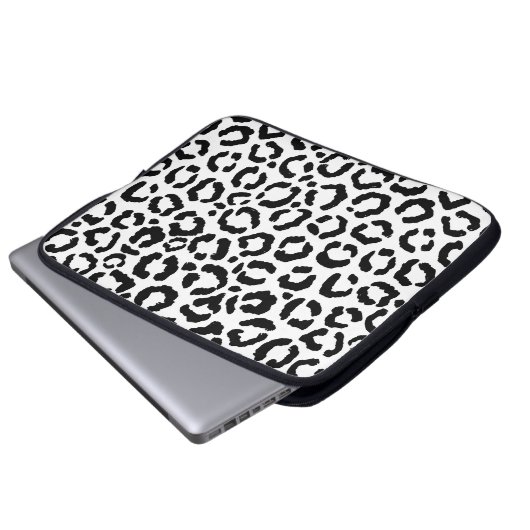 Modernes Schwarz-weißes Leopard-Muster für Tierdru Laptopschutzhülle (Vorne Knopf)