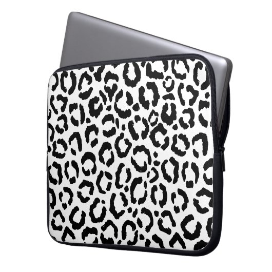 Modernes Schwarz-weißes Leopard-Muster für Tierdru Laptopschutzhülle (Vorderseite Links)