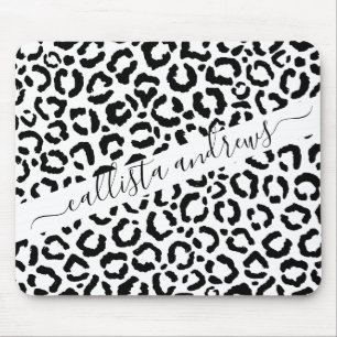 Modernes Schwarz-weißes Leopard-Muster für Tierdru Mousepad