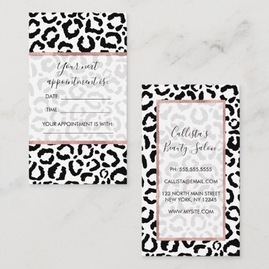 Modernes Schwarz-weißes Leopard-Muster für Tierdru Terminkarte (Vorne/Hinten)
