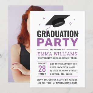 Modernes Schwarz-weißes Lila   Foto Graduation Par Einladung