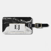 Modernes, Schwarz-weißes Marmor Mit Monogramm Gold Gepäckanhänger (Vorderseite horizontal)