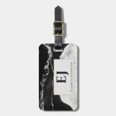 Modernes, Schwarz-weißes Marmor Mit Monogramm Gold Gepäckanhänger (Vorderseite vertikal)