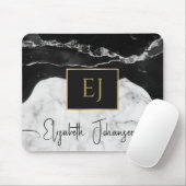 Modernes Schwarz-weißes Marmorgoldmotiv Mit Monogr Mousepad (Mit Mouse)