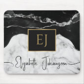 Modernes Schwarz-weißes Marmorgoldmotiv Mit Monogr Mousepad (Vorne)