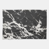 Modernes, Schwarz-weißes Marmorsteinmuster Geschirrtuch (Horizontal)
