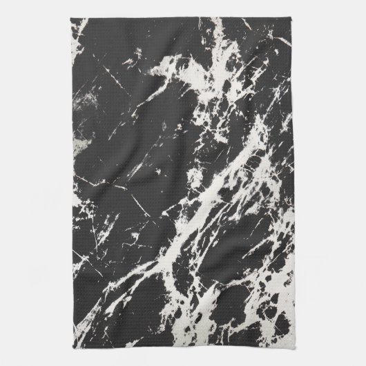 Modernes, Schwarz-weißes Marmorsteinmuster Geschirrtuch (Vertikal)