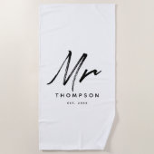 Modernes Schwarz-weißes Minimalistisches Skript Strandtuch (Vorderseite)