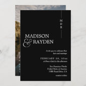 Modernes Schwarz-weißes Monogramm Foto QR Code Hoc Einladung (Vorne/Hinten)