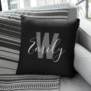 Modernes Schwarz-weißes Monogramm Kissen
