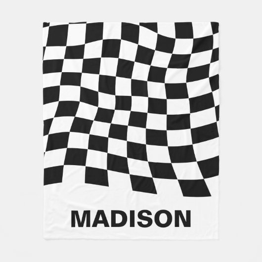 Modernes, Schwarz-weißes Muster-Monogramm Fleecedecke (Vorderseite)