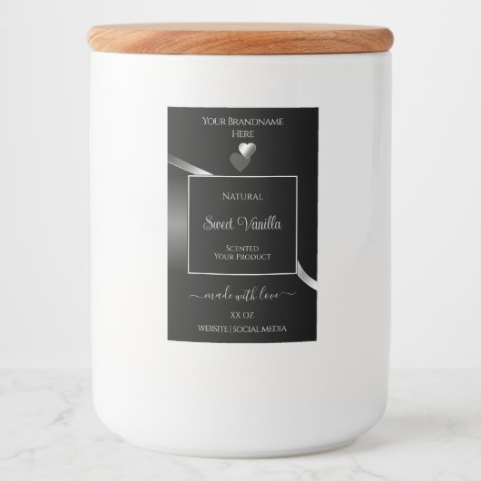 Modernes, schwarz-weißes, Niedliches Herz-Label Lebensmitteletikett (Vorderseite)