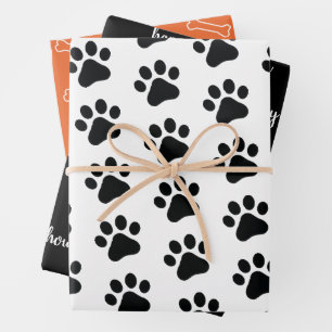 Modernes Schwarz-weißes Orange Dog Halloween Geschenkpapier Set