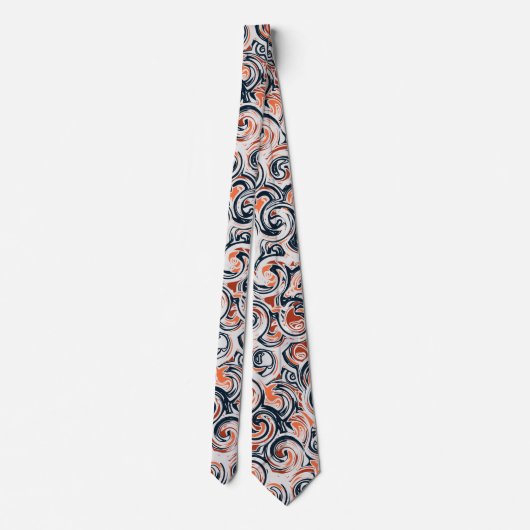 Modernes Schwarz-weißes, orangefarbenes Abstraktes Krawatte (Rückseite)