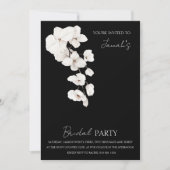 Modernes Schwarz-weißes Orchideen-Brautparty Einladung (Vorderseite)