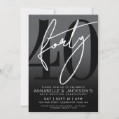 Modernes Schwarz-weißes Party zum 40. Jubiläum Einladung (Vorderseite)