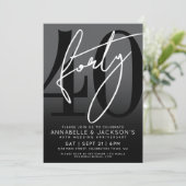 Modernes Schwarz-weißes Party zum 40. Jubiläum Einladung (Stehend Vorderseite)