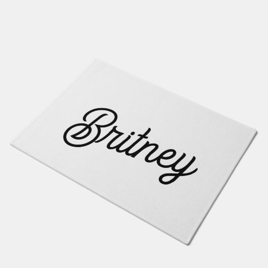 Modernes Schwarz-weißes Personalisiertes Monogramm Fußmatte (Schrägansicht)