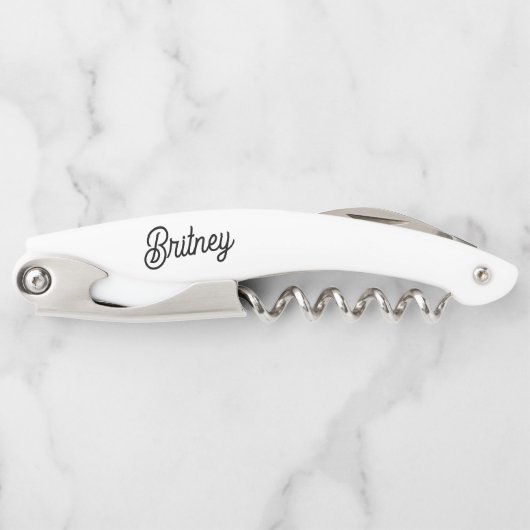 Modernes Schwarz-weißes Personalisiertes Monogramm Kellnermesser (Vorderseite)