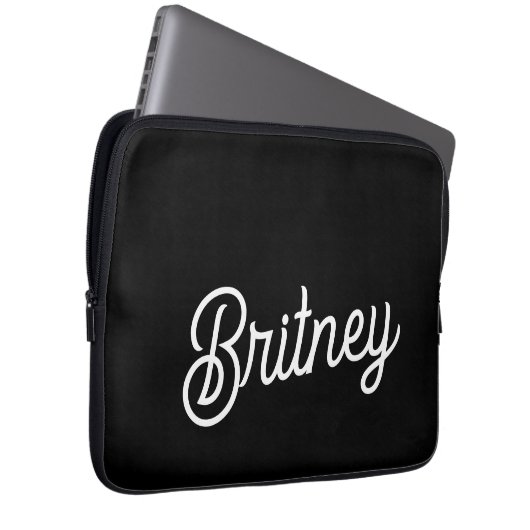 Modernes Schwarz-weißes Personalisiertes Monogramm Laptopschutzhülle (Vorne Rechts)