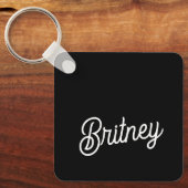 Modernes Schwarz-weißes Personalisiertes Monogramm Schlüsselanhänger (Vorderseite)