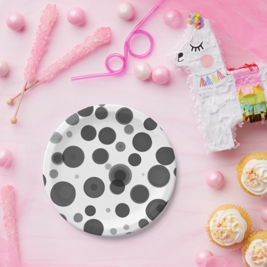Modernes Schwarz-weißes Polka Dot Bubbles Party Pappteller (Party)