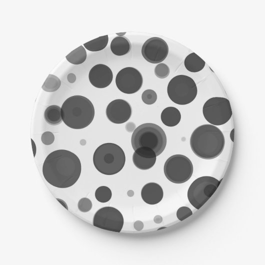 Modernes Schwarz-weißes Polka Dot Bubbles Party Pappteller (Vorderseite)