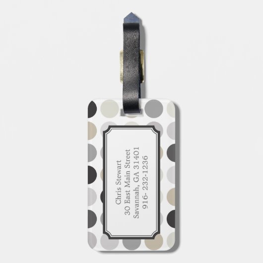 Modernes Schwarz-weißes Polkapunktmustermonogramm Gepäckanhänger (Rückseite vertikal)