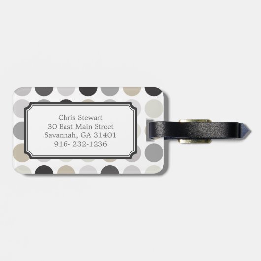 Modernes Schwarz-weißes Polkapunktmustermonogramm Gepäckanhänger (Rückseite horizontal)