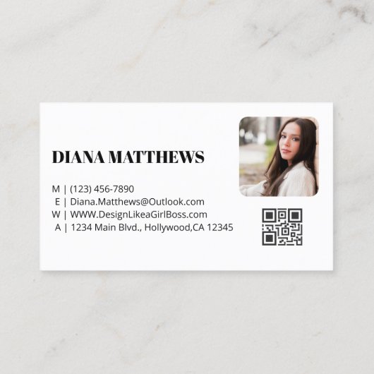 Modernes Schwarz-weißes, QR-Code-Berufliches Foto Visitenkarte (Rückseite)