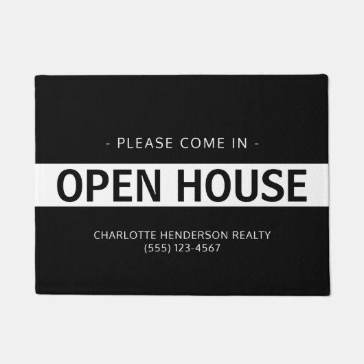 Modernes Schwarz-weißes Real Anwesen Open House Fußmatte (Vorderseite)