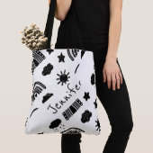 Modernes Schwarz-weißes Regenbogen Trendname Monog Tasche (Von Nahem)