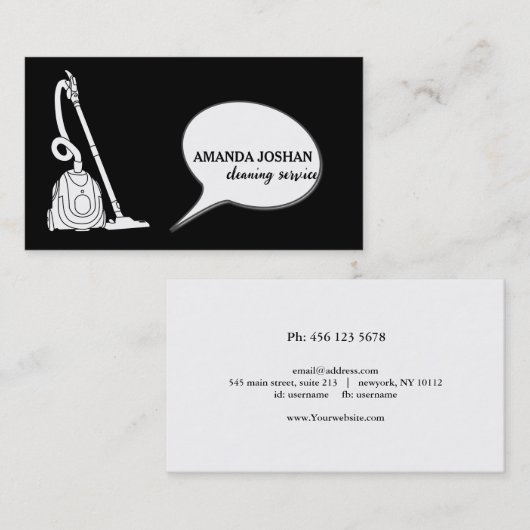 Modernes schwarz-weißes Retro-Haus Reinigungvakuum Visitenkarte (Vorne/Hinten)