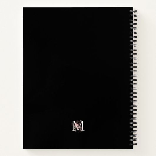 Modernes Schwarz-weißes Rosa Rosa Mit Monogramm Notizblock (Rückseite)