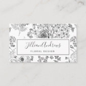 Modernes Schwarz-weißes Rose Blumendesign Beruflic Visitenkarte (Vorderseite)