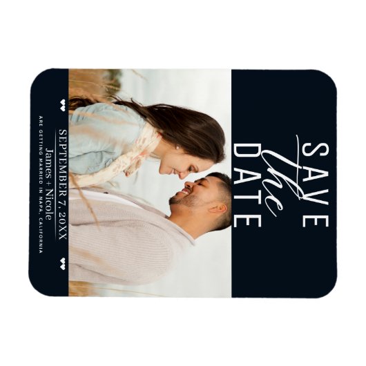 Modernes Schwarz-weißes Save the Date Hochzeitssti Magnet (Horizontal)