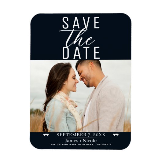 Modernes Schwarz-weißes Save the Date Hochzeitssti Magnet (Vertikal)